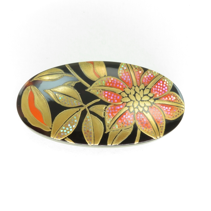 鼈甲 帯留め 螺鈿蒔絵 クレマチス べっ甲 本鼈甲 帯留 A47