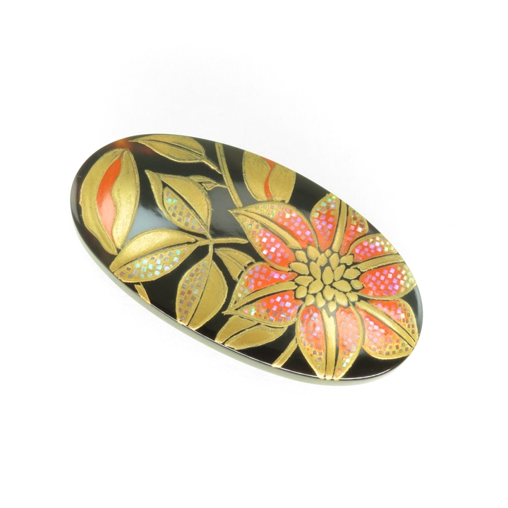 鼈甲 帯留め 螺鈿蒔絵 クレマチス べっ甲 本鼈甲 帯留 A47 - 画像 (2)