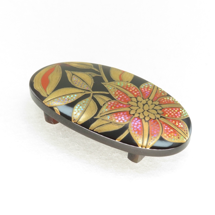 鼈甲 帯留め 螺鈿蒔絵 クレマチス べっ甲 本鼈甲 帯留 A47 - 画像 (4)