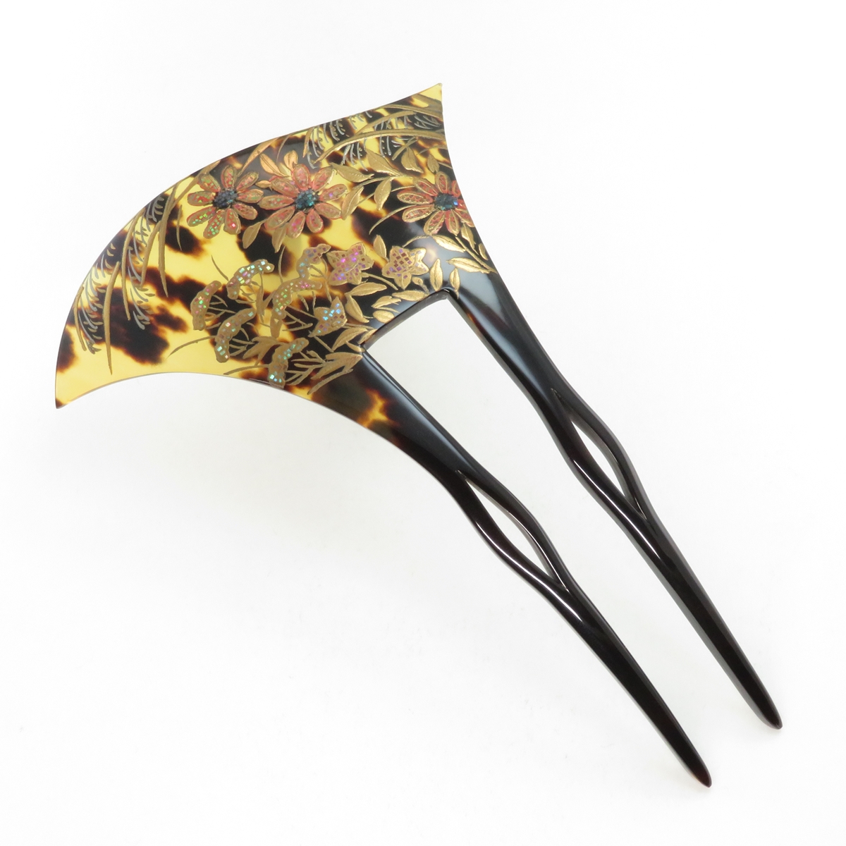 鼈甲(茨布) 簪 螺鈿蒔絵 芒菊桔梗女郎花模様 かんざし べっ甲 本鼈甲 髪飾り A6【特選】 - 画像 (2)