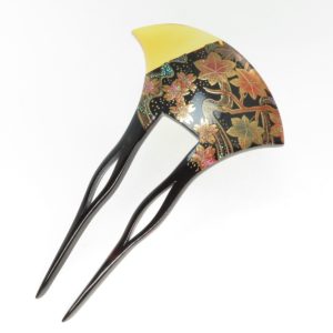 鼈甲白甲付 簪 螺鈿蒔絵 楓桜霞文様 かんざし べっ甲 本鼈甲 髪飾り A4【特選】