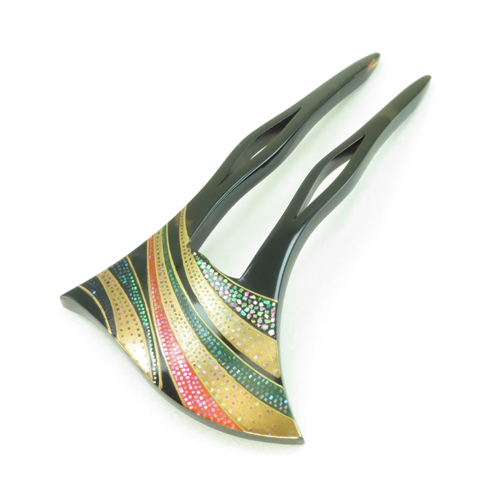 鼈甲 簪 螺鈿蒔絵 モダン文様 かんざし べっ甲 本鼈甲 髪飾り A34 - 画像 (5)