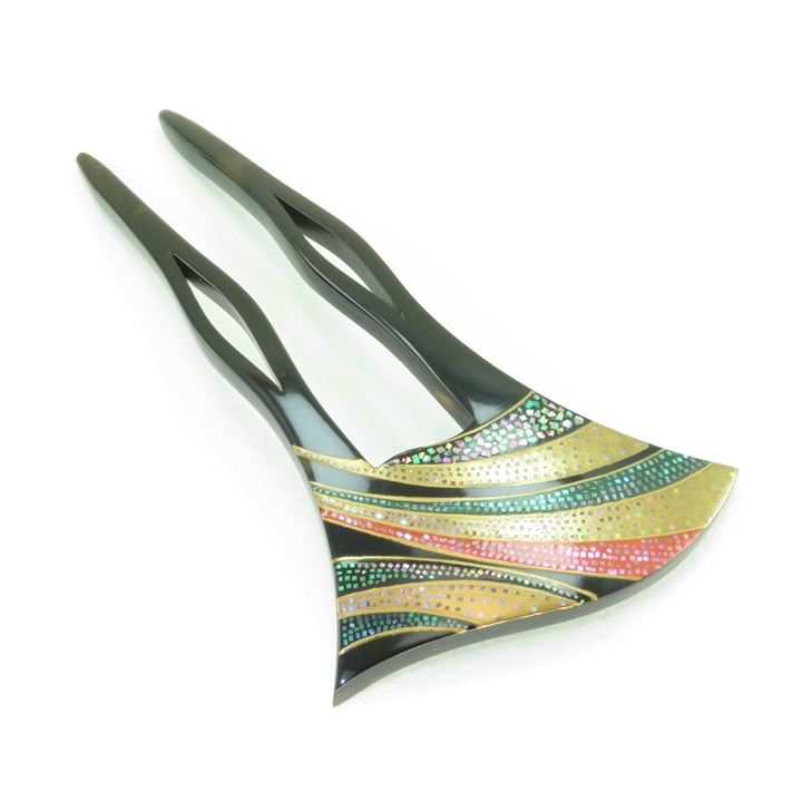 鼈甲 簪 螺鈿蒔絵 モダン文様 かんざし べっ甲 本鼈甲 髪飾り A34 - 画像 (6)