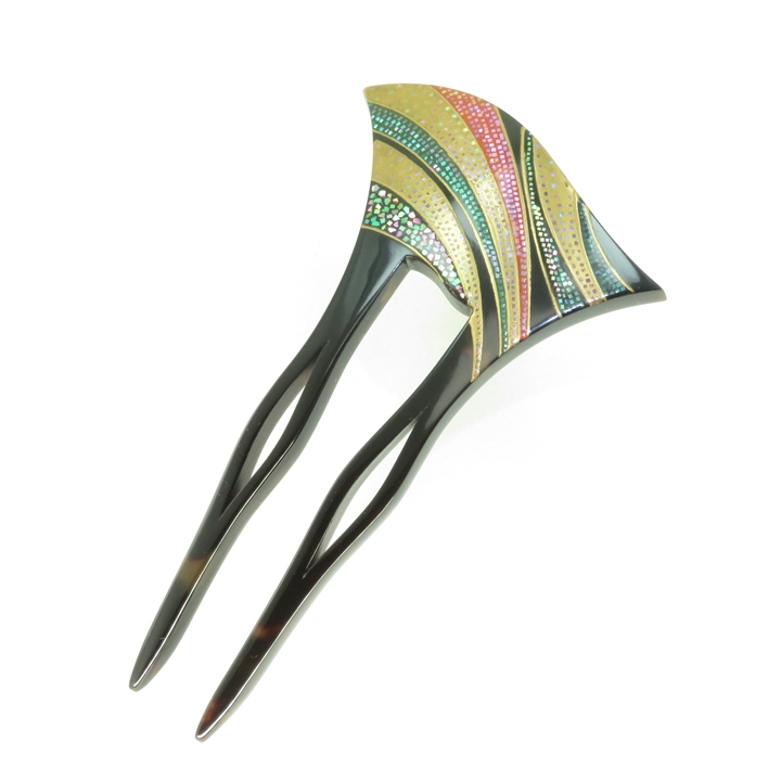 鼈甲 簪 螺鈿蒔絵 モダン文様 かんざし べっ甲 本鼈甲 髪飾り A34 - 画像 (3)