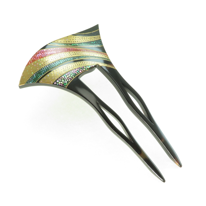 鼈甲 簪 螺鈿蒔絵 モダン文様 かんざし べっ甲 本鼈甲 髪飾り A34 - 画像 (4)