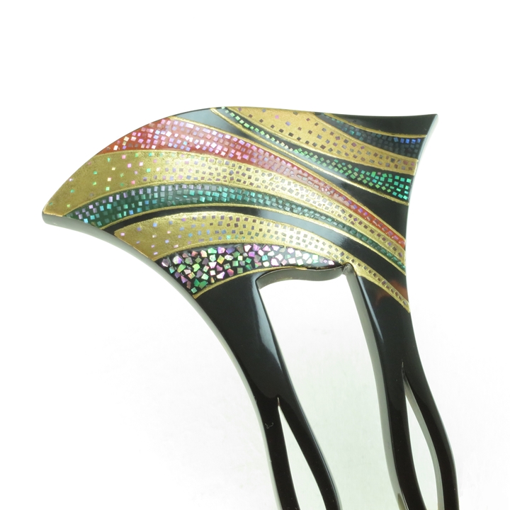 鼈甲 簪 螺鈿蒔絵 モダン文様 かんざし べっ甲 本鼈甲 髪飾り A34 - 画像 (2)