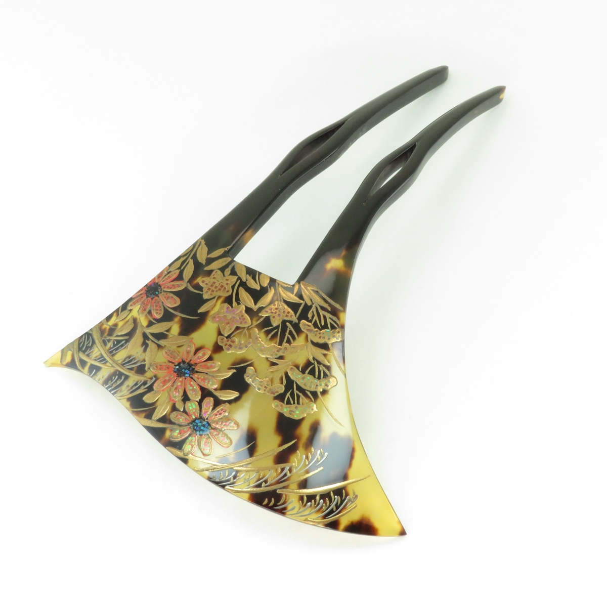 鼈甲(茨布) 簪 螺鈿蒔絵 芒菊桔梗女郎花模様 かんざし べっ甲 本鼈甲 髪飾り A6【特選】 - 画像 (5)