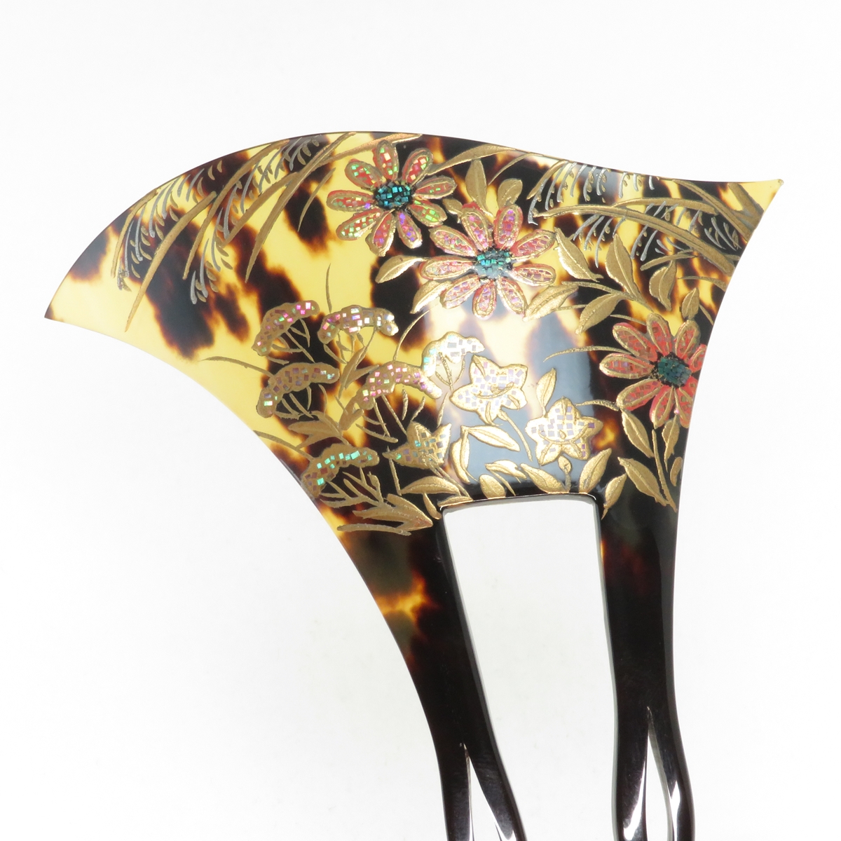 鼈甲(茨布) 簪 螺鈿蒔絵 芒菊桔梗女郎花模様 かんざし べっ甲 本鼈甲 髪飾り A6【特選】 - 画像 (4)