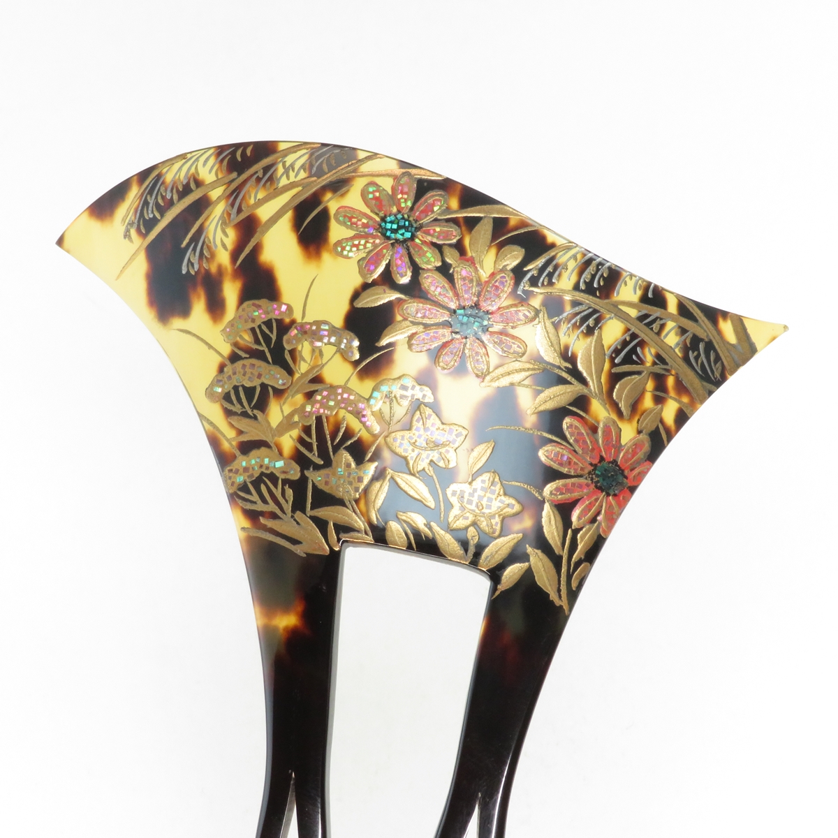 鼈甲(茨布) 簪 螺鈿蒔絵 芒菊桔梗女郎花模様 かんざし べっ甲 本鼈甲 髪飾り A6【特選】 - 画像 (3)